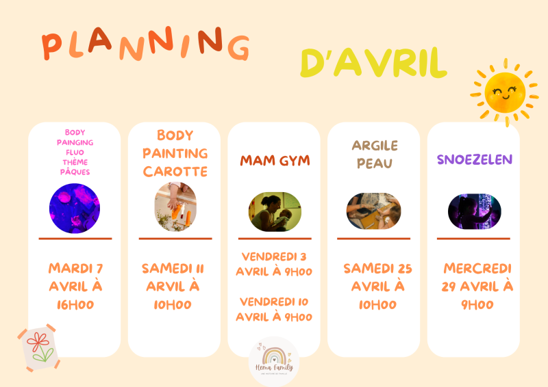 Planning ateliers parent-enfant d'avril 2026 à Six fours les plages